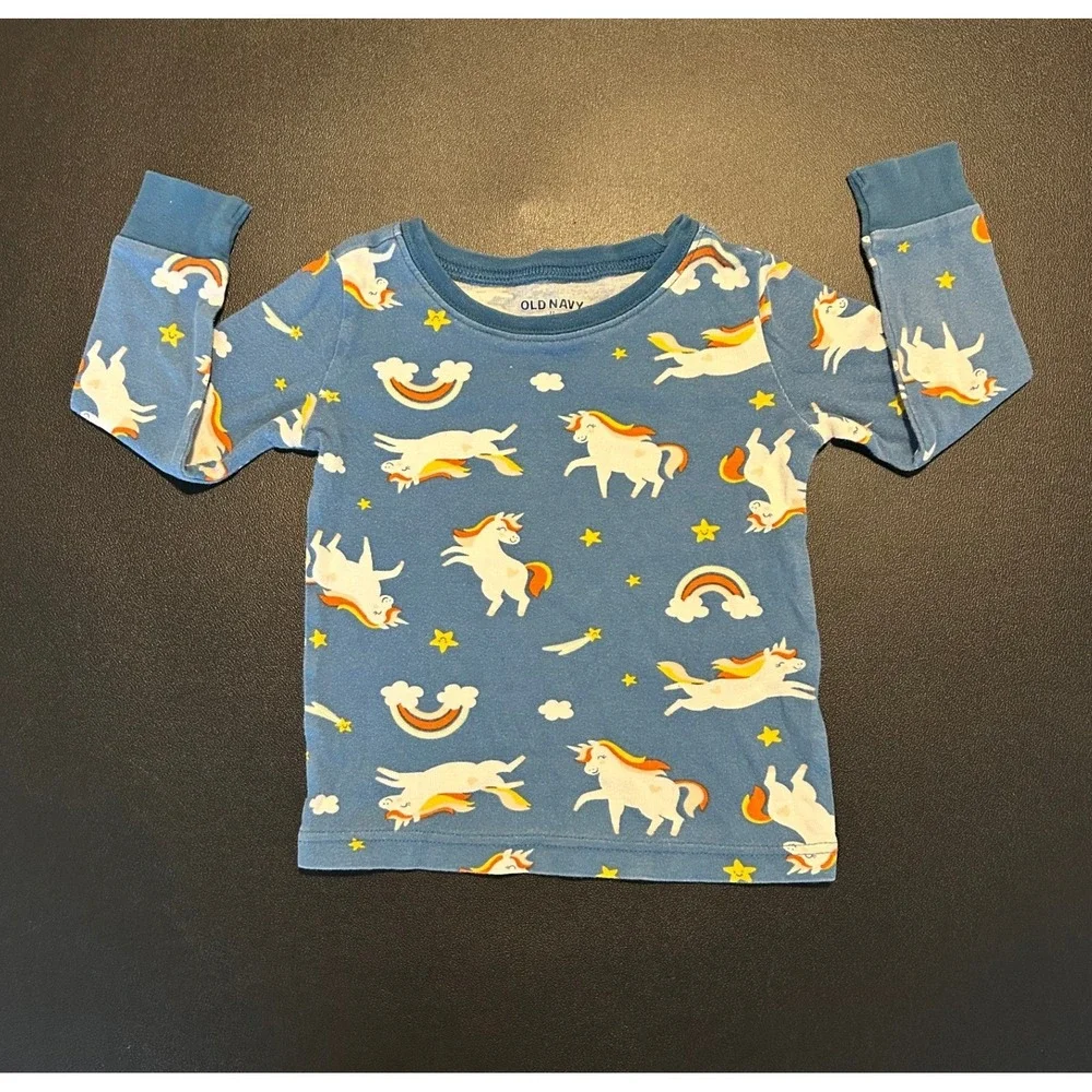 Old Navy Toddler Girls Unicorn Rainbow Pajama Set Blue 2-Piece 3T Cotton 1465